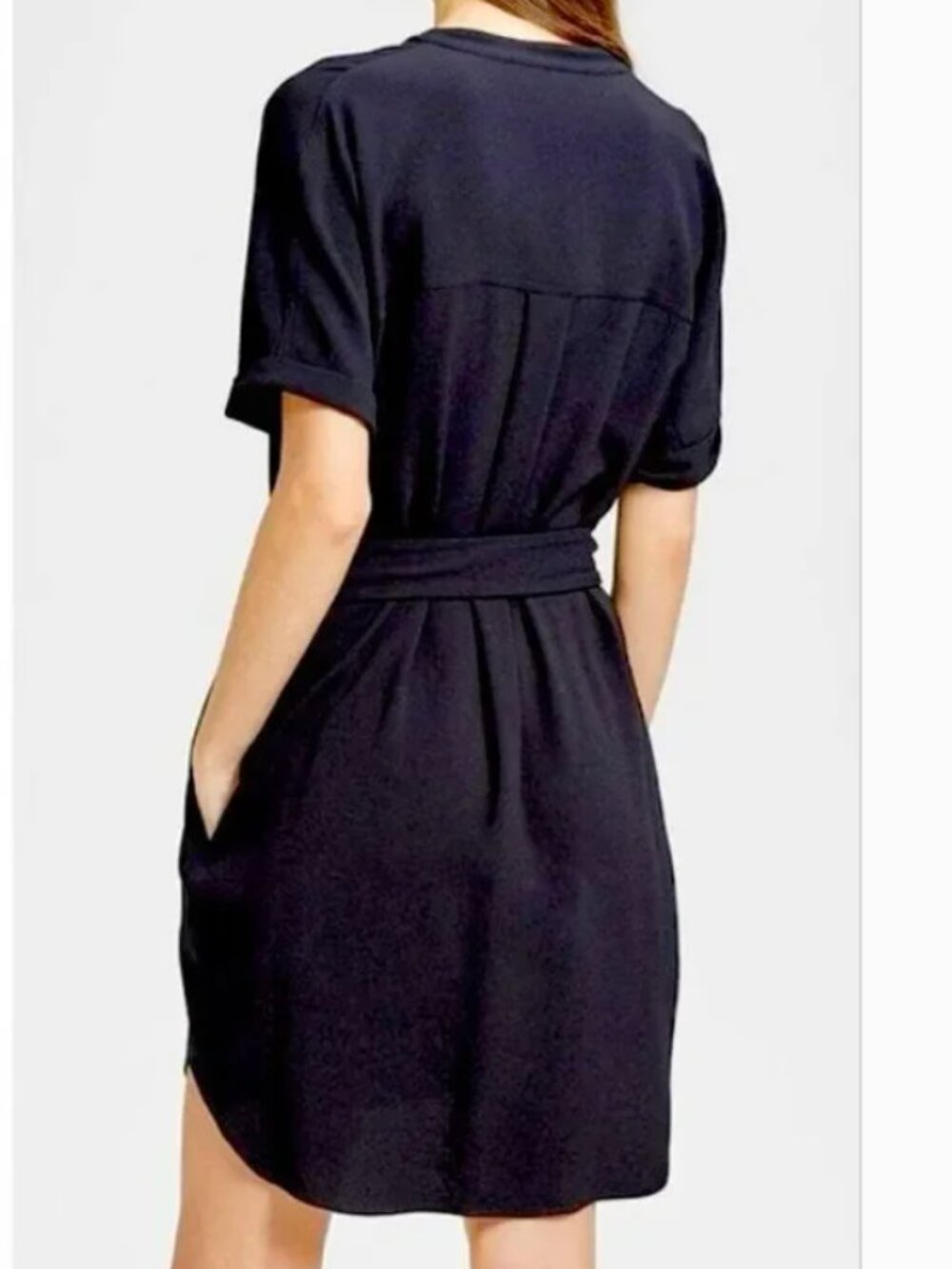 💜 Theory Belted Cargo Dress Rosina Crepe Black S NWOT 💜